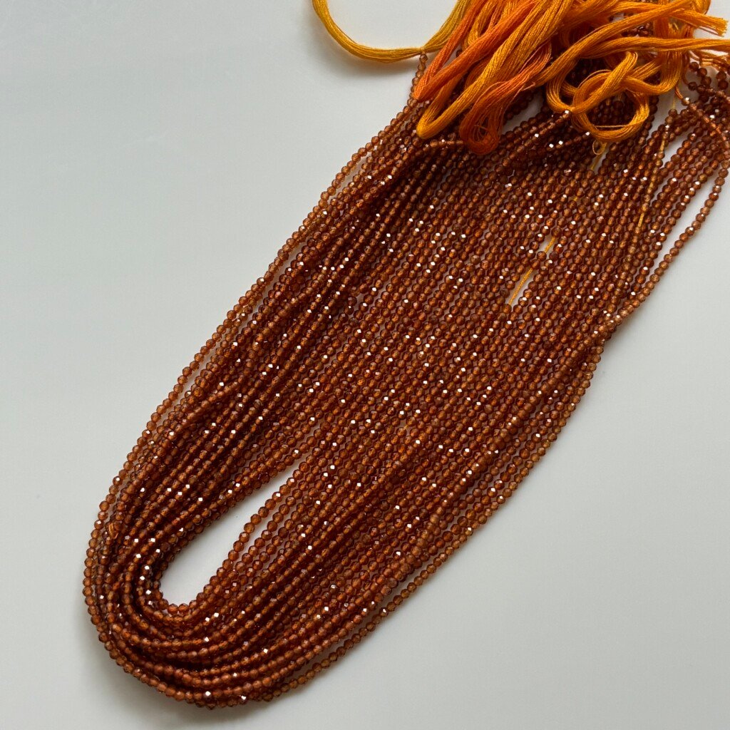 Hessonite Micro Faceted Beads, 32cm , 2mm