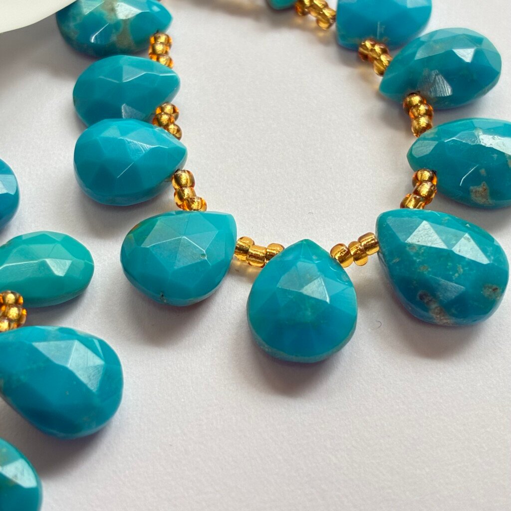 Natural Sleeping Beauty Turquoise, Faceted Pears, 21 cm, 8.5*6*3.3 - 7.2*5.4*3 mm