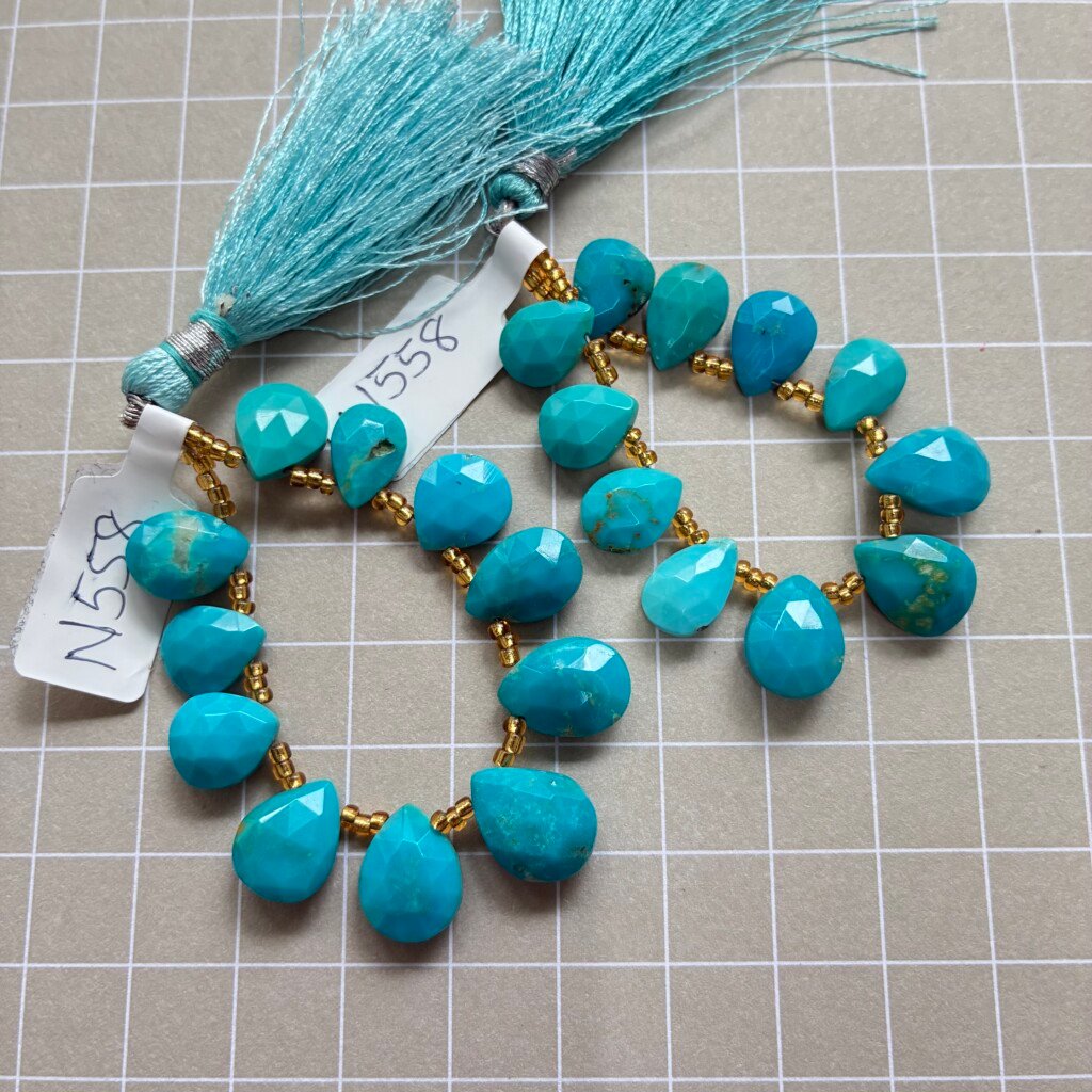 Natural Sleeping Beauty Turquoise, Faceted Pears, 21 cm, 8.5*6*3.3 - 7.2*5.4*3 mm