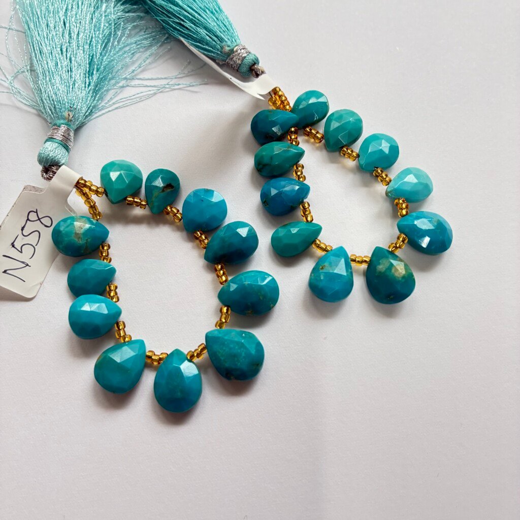 Natural Sleeping Beauty Turquoise, Faceted Pears, 21 cm, 8.5*6*3.3 - 7.2*5.4*3 mm