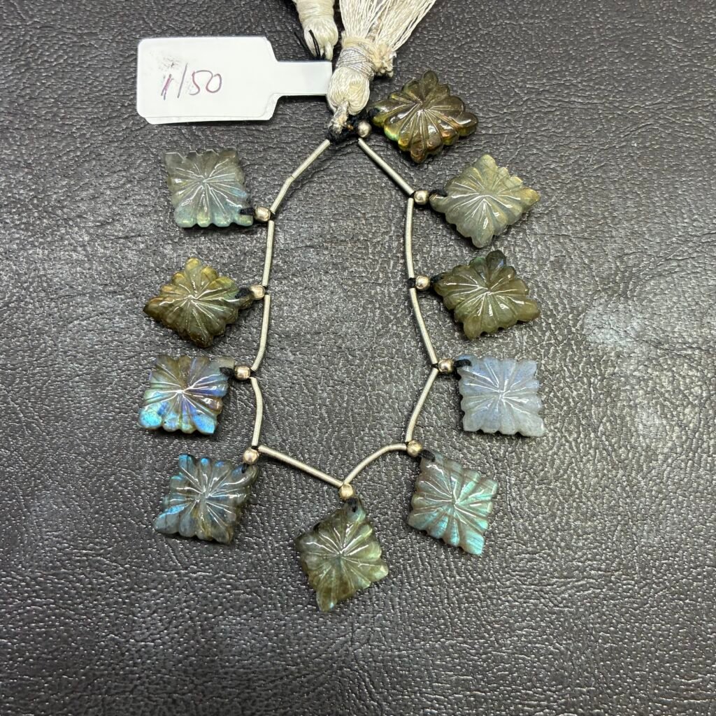 Labradorite, Carved Lozenge, multy sheen, 17*14 mm, 10 beads