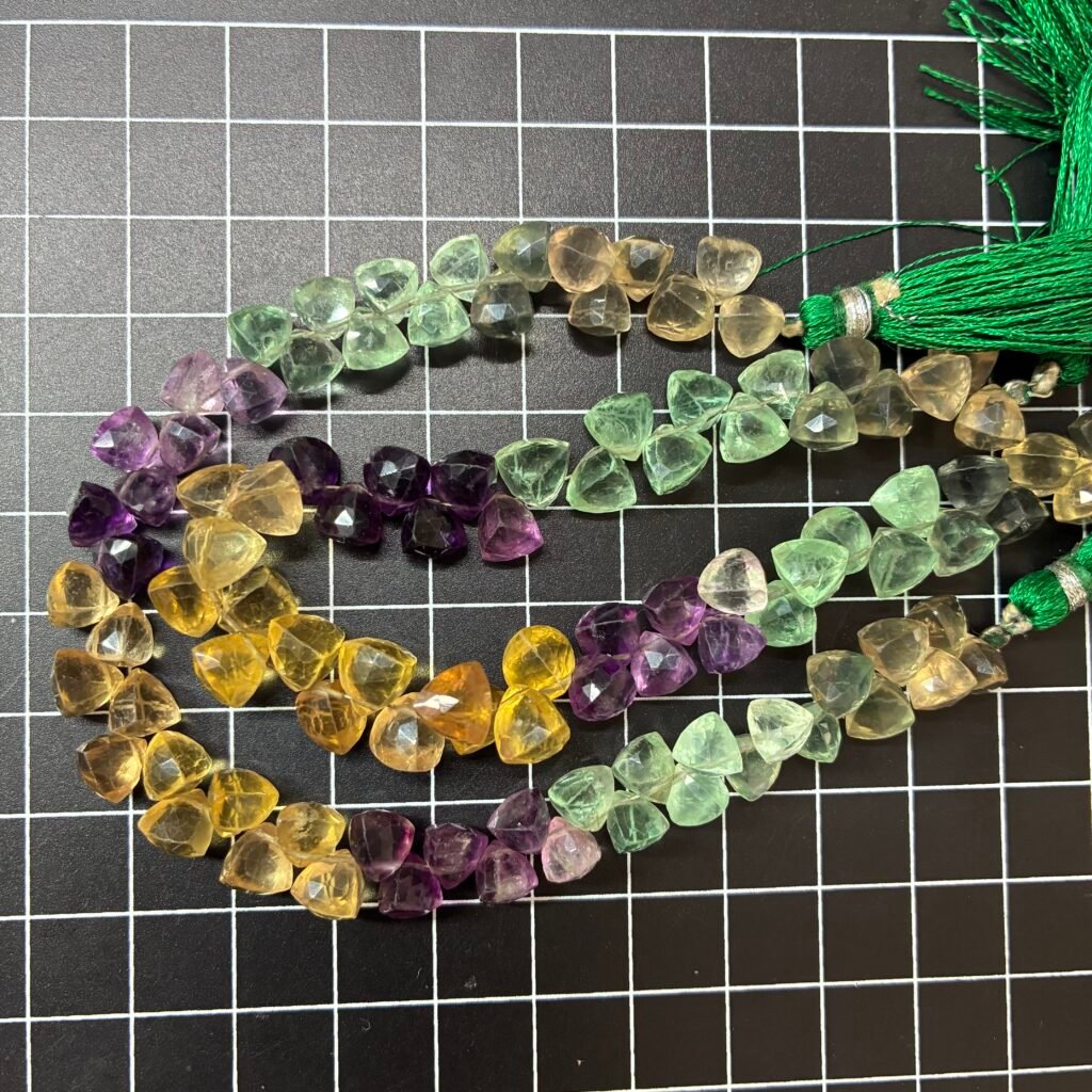 Fluorite Faceted Trillions, 20.5 cm, 6mm , 53 beads
