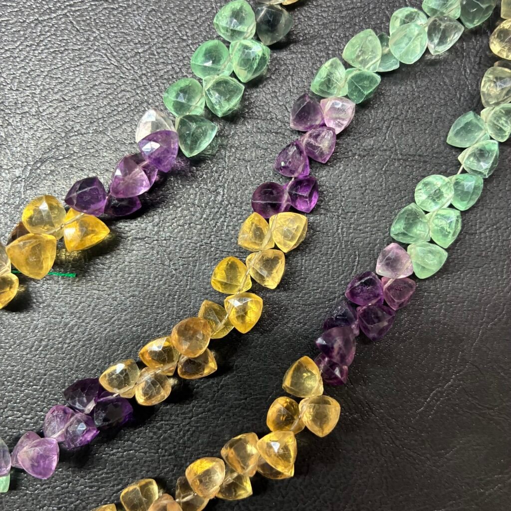 Fluorite Faceted Trillions, 20.5 cm, 6mm , 53 beads