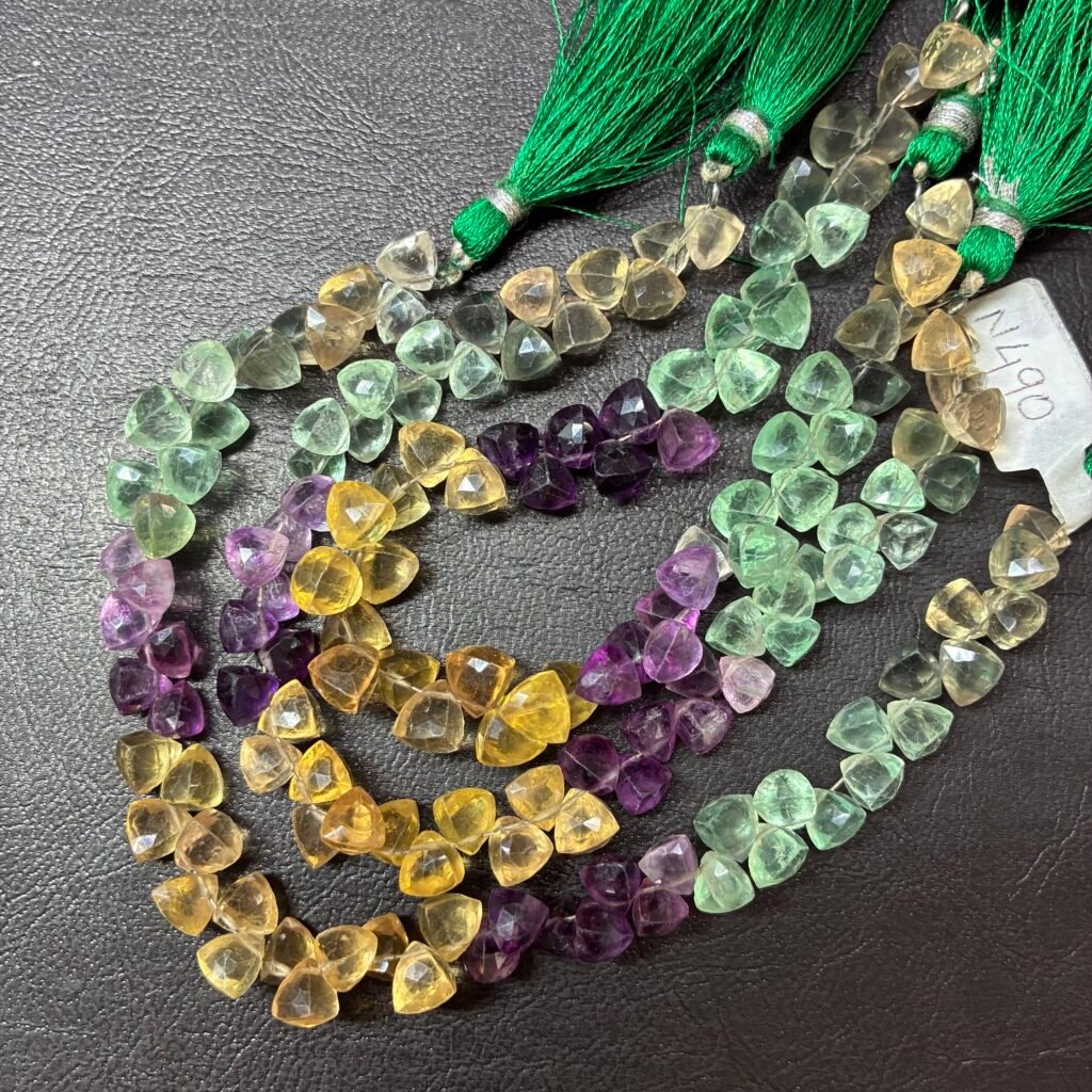 Fluorite Faceted Trillions, 20.5 cm, 6mm , 53 beads