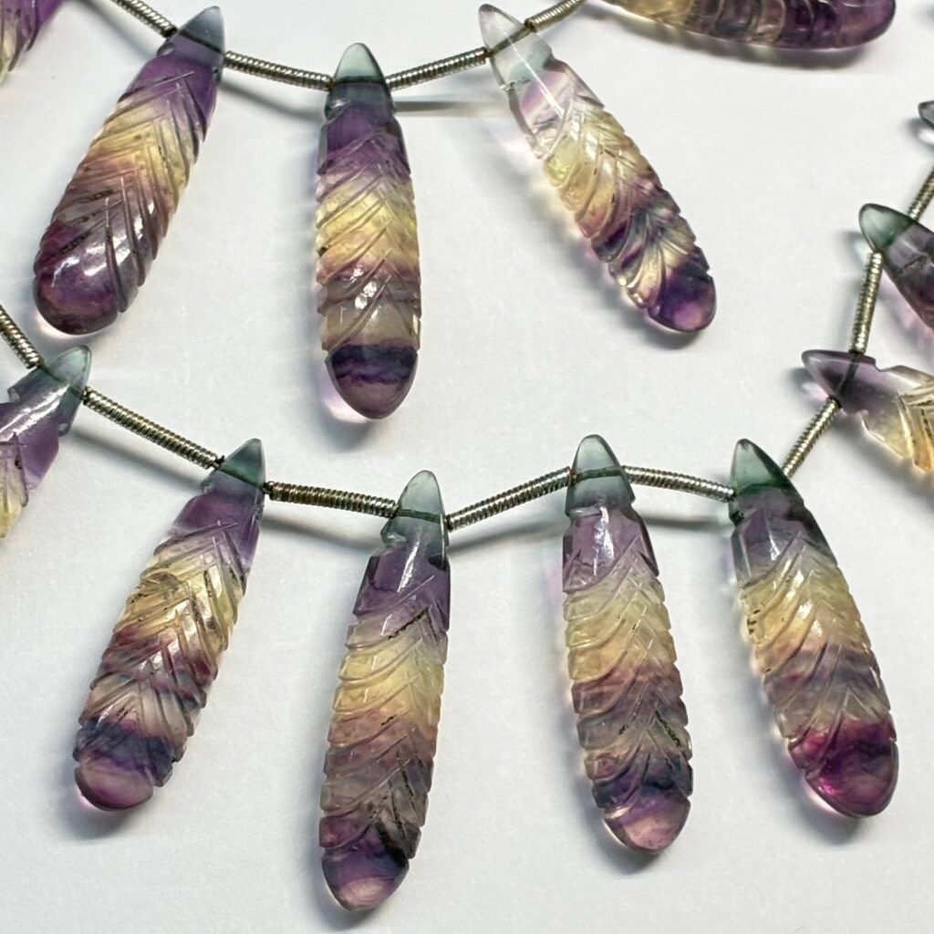 Fluorite Faceted Carving Pear, 24cm, 20 Beads