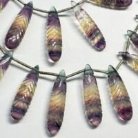 Fluorite Faceted Carving Pear, 24cm, 20 Beads