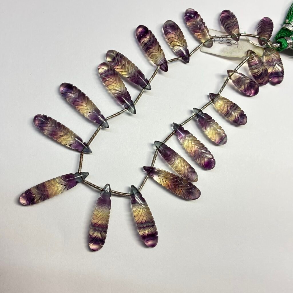 Fluorite Faceted Carving Pear, 24cm, 20 Beads