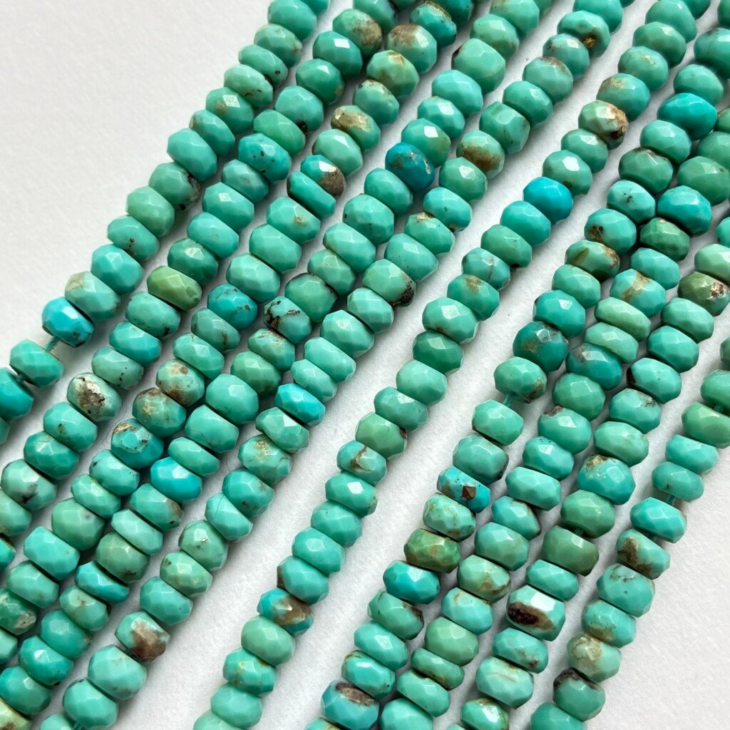 Turquoise Faceted Button 3.5-4 Mm, Green , 34 Cm
