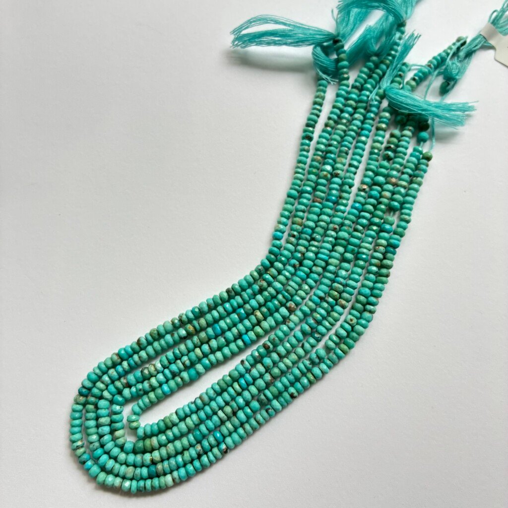 Turquoise Faceted Button 3.5-4 Mm, Green , 34 Cm