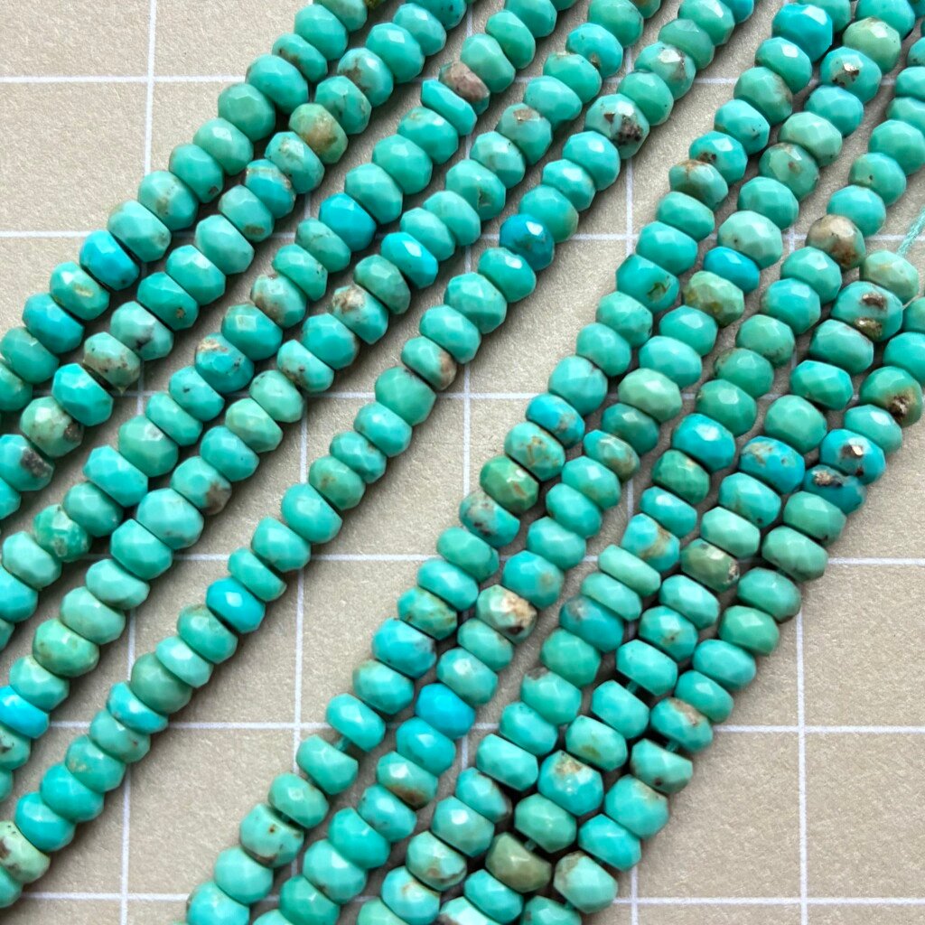 Turquoise Faceted Button 3.5-4 Mm, Green , 34 Cm