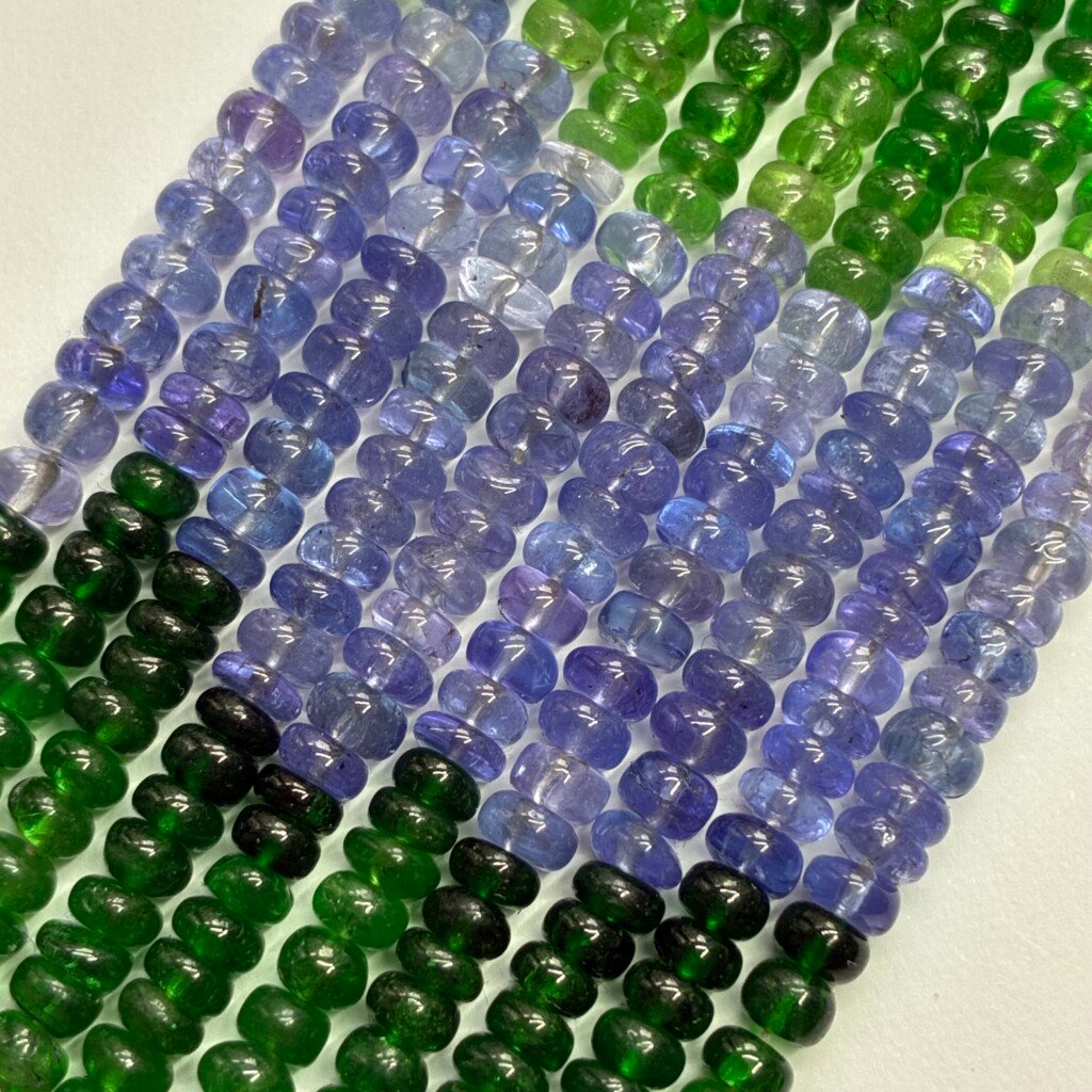 Tanzanite and Tsavorite Smooth Rondelles, 40Cm, 3-4mm