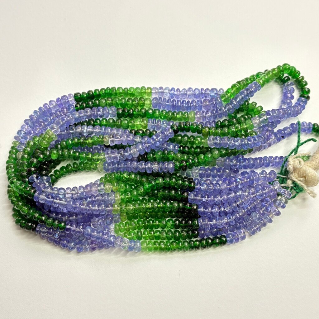 Tanzanite and Tsavorite Smooth Rondelles, 40Cm, 3-4mm