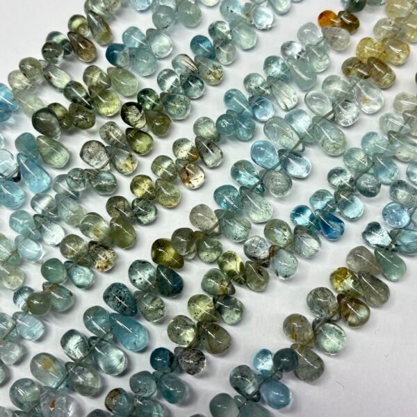 AAA, moss Aquamarine, smooth drops, 20 cm, 7 mm* 4.3 mm