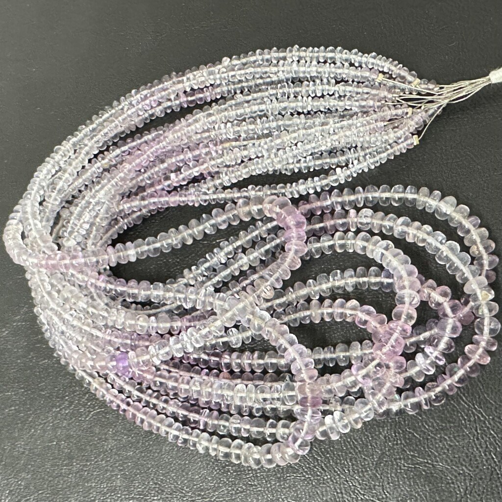蛍石（パープル）、滑らかなロンデル、L、6×3.5 mm、46 cm